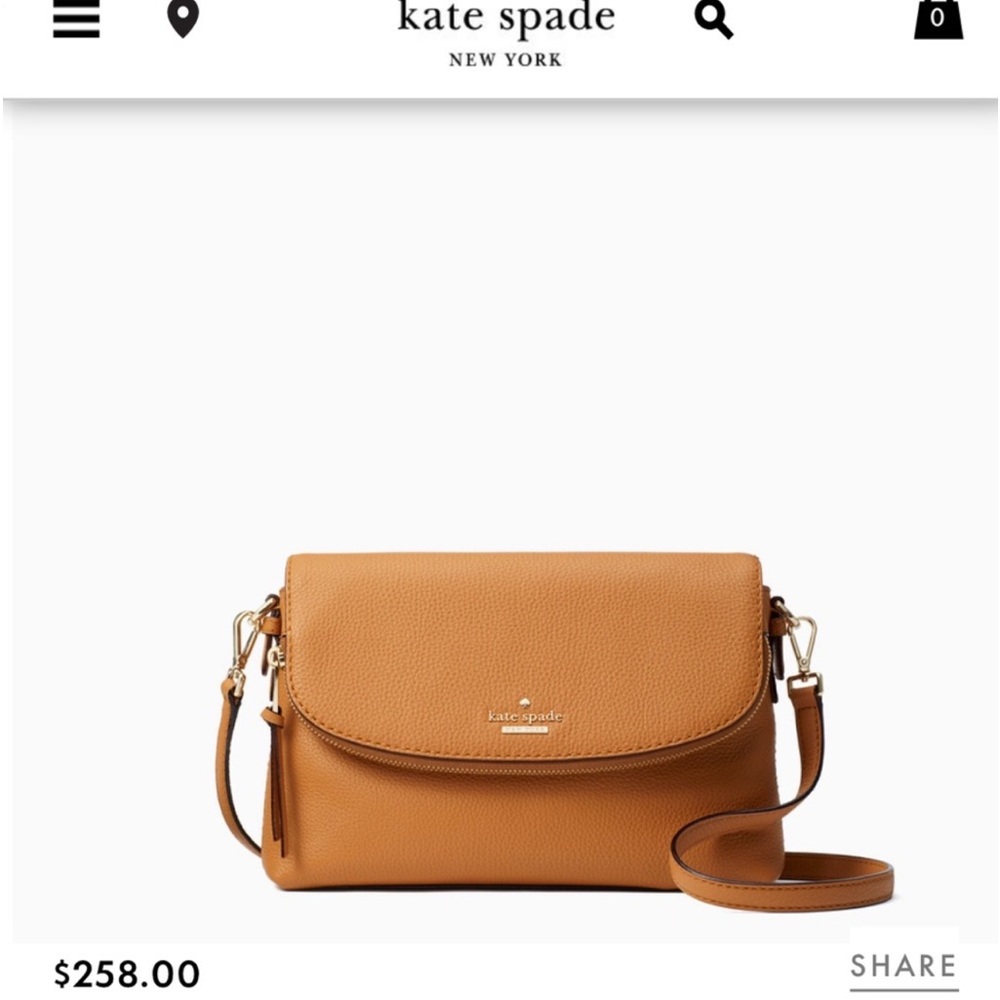 Kate Spade Jackson Street Harlyn Camel Brown Leather Crossbody Purse Bag